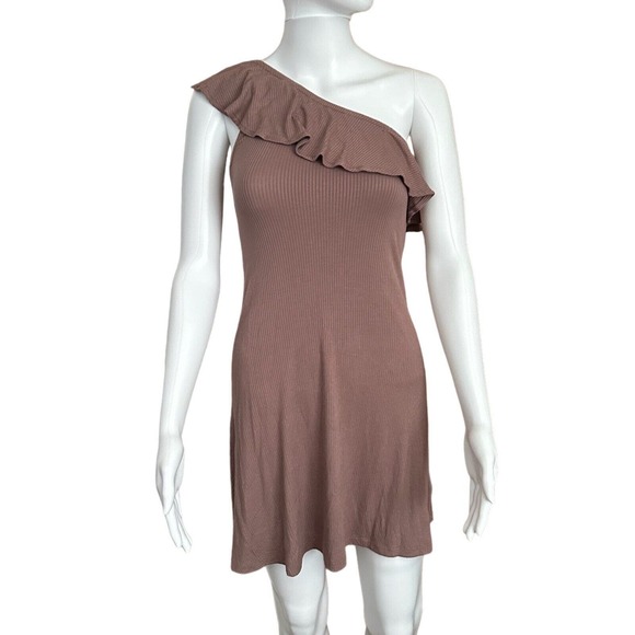 American Eagle Ribbed Stretchy One‎ Shoulder Ruffle Dress size XXS - Picture 1 of 8